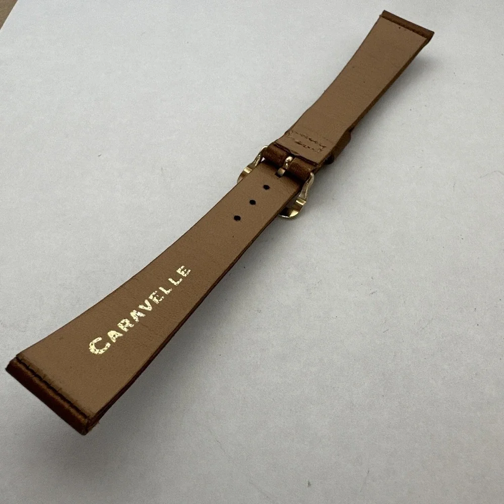 Caravelle Brown Leather Watch Strap Gold Tone Buckle Replacement Band